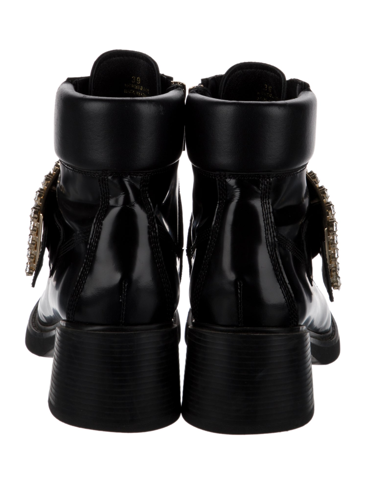 Roger Vivier Leather Crystal Embellishments Combat Boots